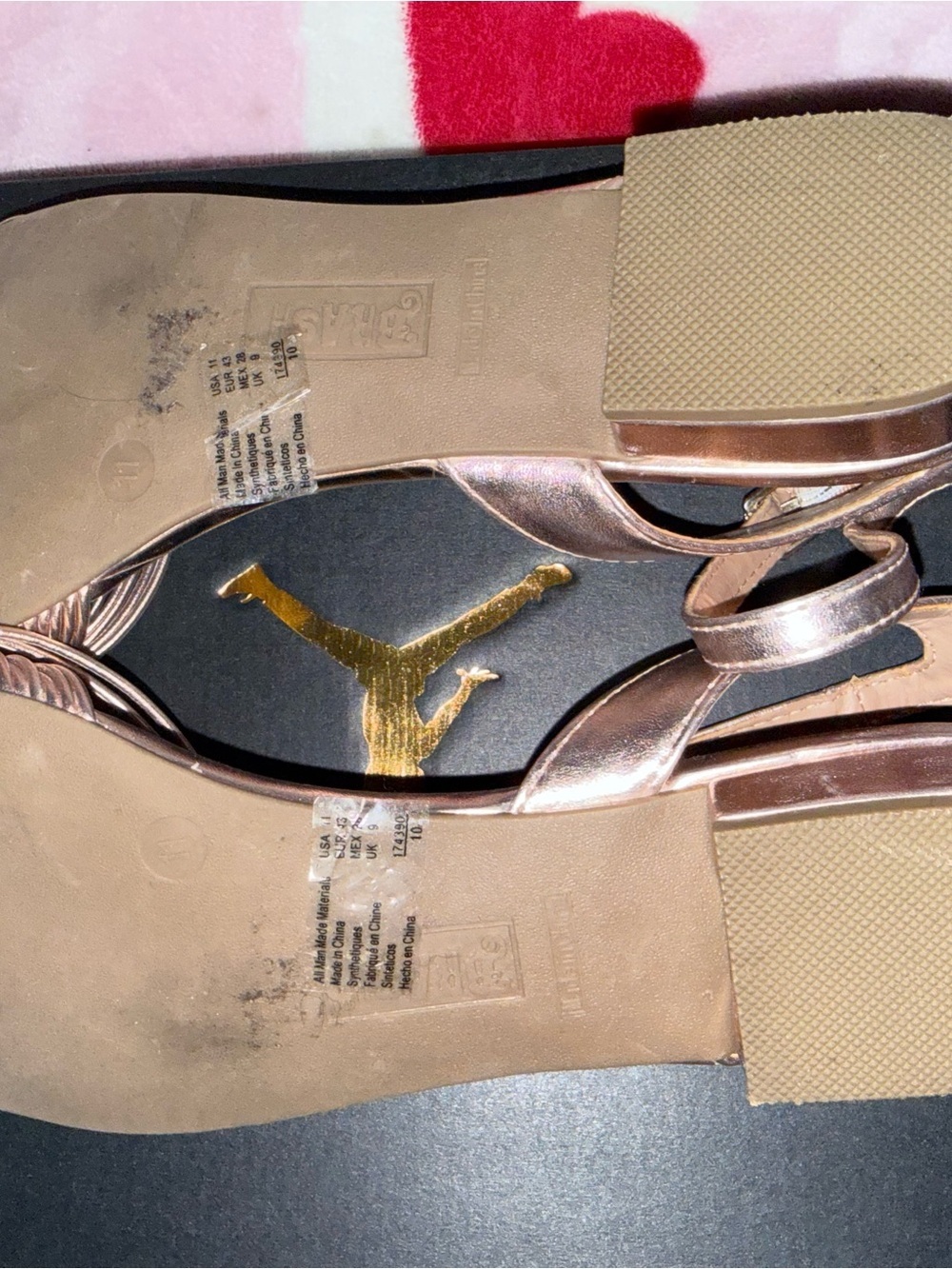 Metallic Rose Gold Strappy Flat Sandals, Size 11 - Picture 6 of 6